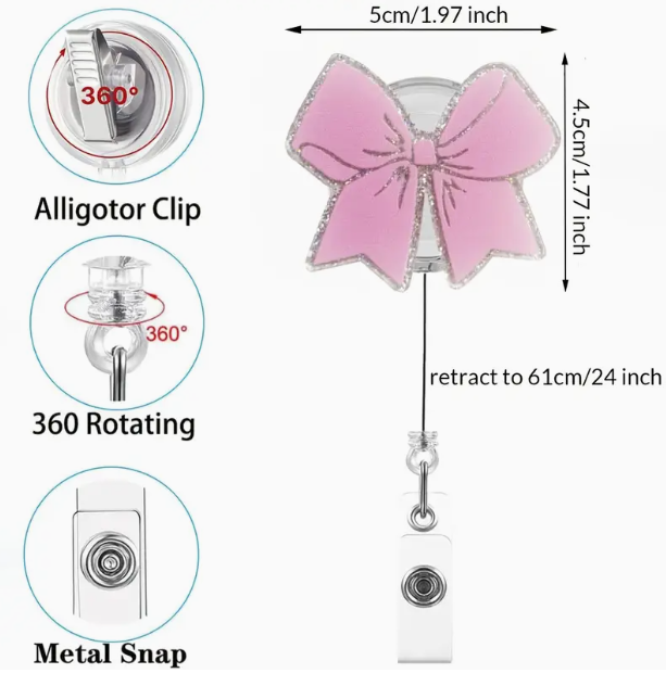 Pink Acrylic Bow Badge Reel