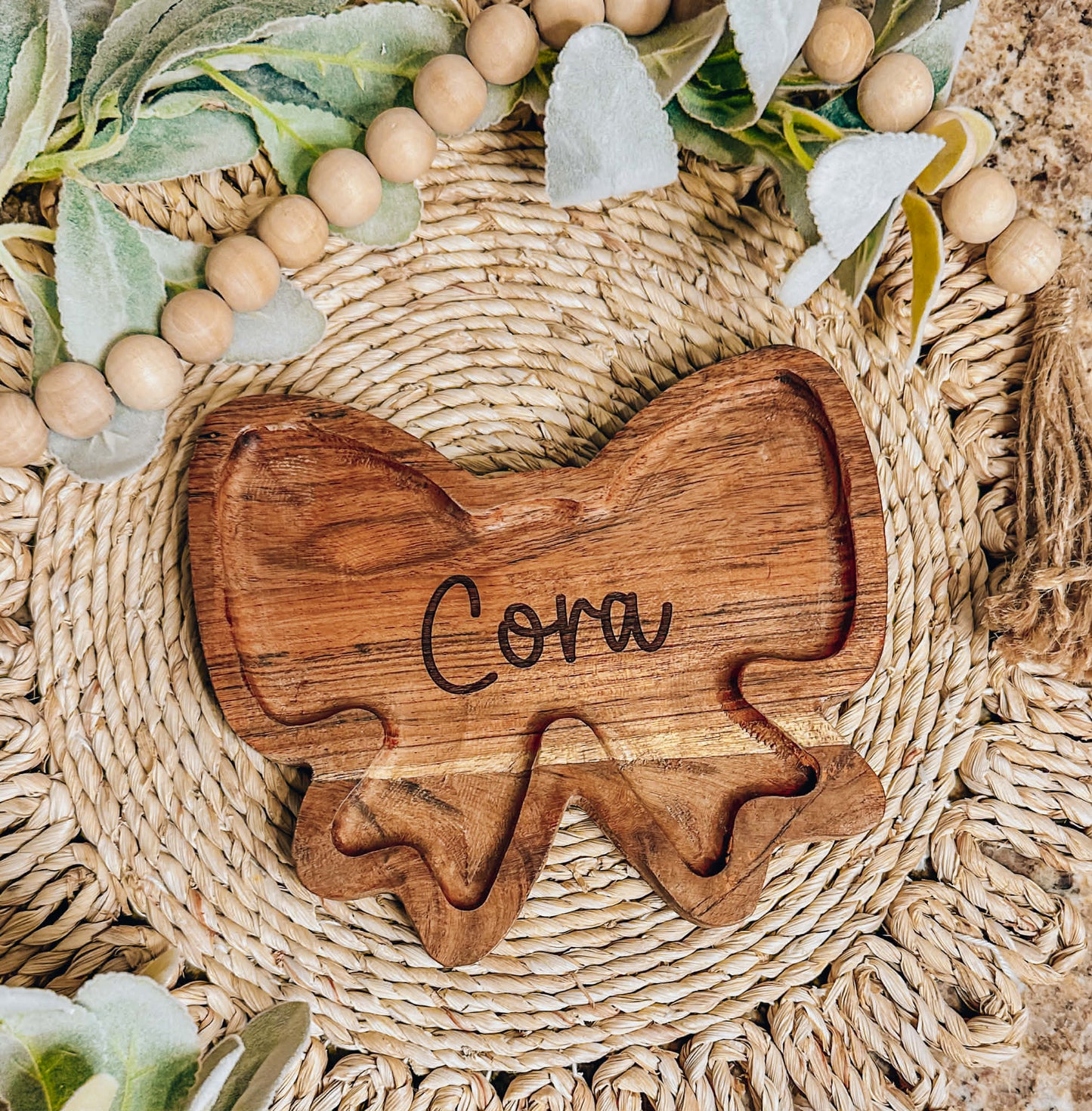 Personalized Acacia Wood Bow Dish