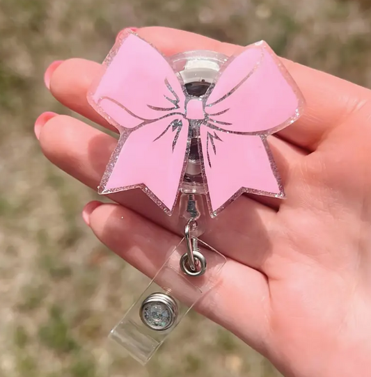 Pink Acrylic Bow Badge Reel