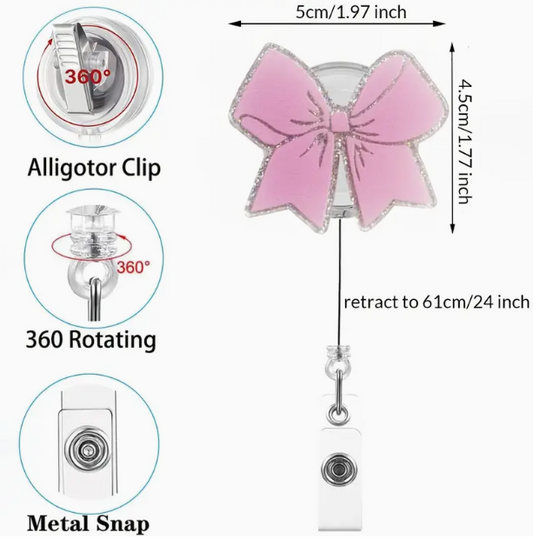 Pink Acrylic Bow Badge Reel
