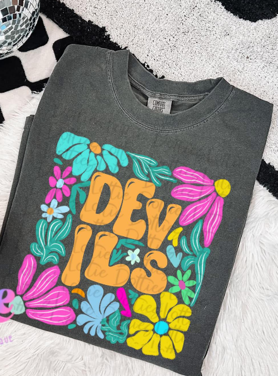 Floral Custom Mascot T-Shirt  COMFORT COLORS ONLY