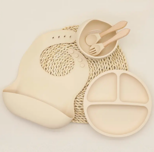 Personalized Baby Bib & Utensil Set with bowl & plate