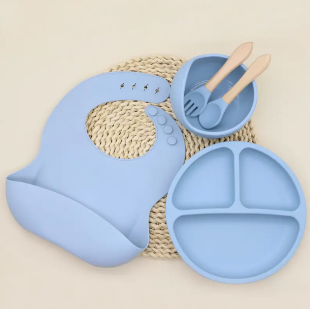 Personalized Baby Bib & Utensil Set with bowl & plate