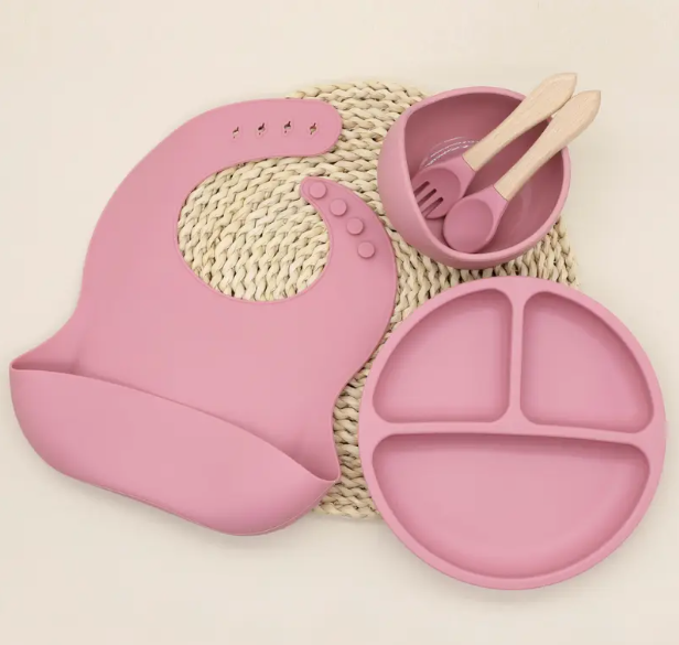 Personalized Baby Bib & Utensil Set with bowl & plate