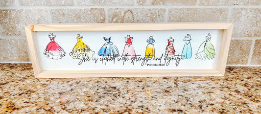 'She is clothed with strength and dignity' Wood Sign
